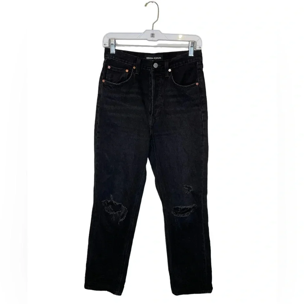 Denim Forum Aritzia The Bonet High Rise Loose Black Jeans Distressed Size 25_2